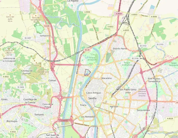 Mapa de posiciones en Google Maps en Sevilla